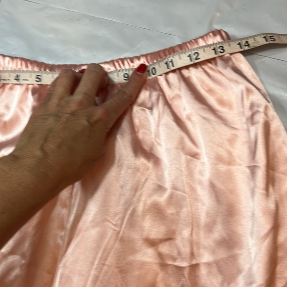 PINK satin PJ PANTS & SHORTS SET Peachy Pink black trim Stretch waist LUXURY MED - Picture 11 of 12
